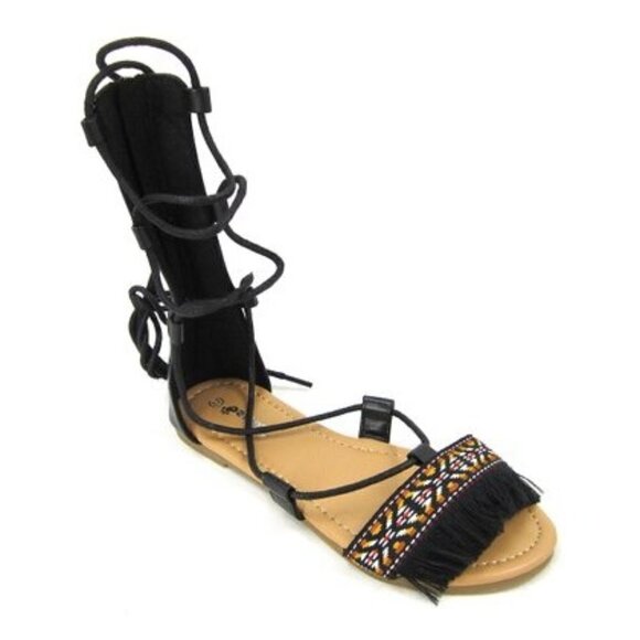 NEW Toddler Girl's Gladiator Sandals - Black Geometric - Picture 1 of 4